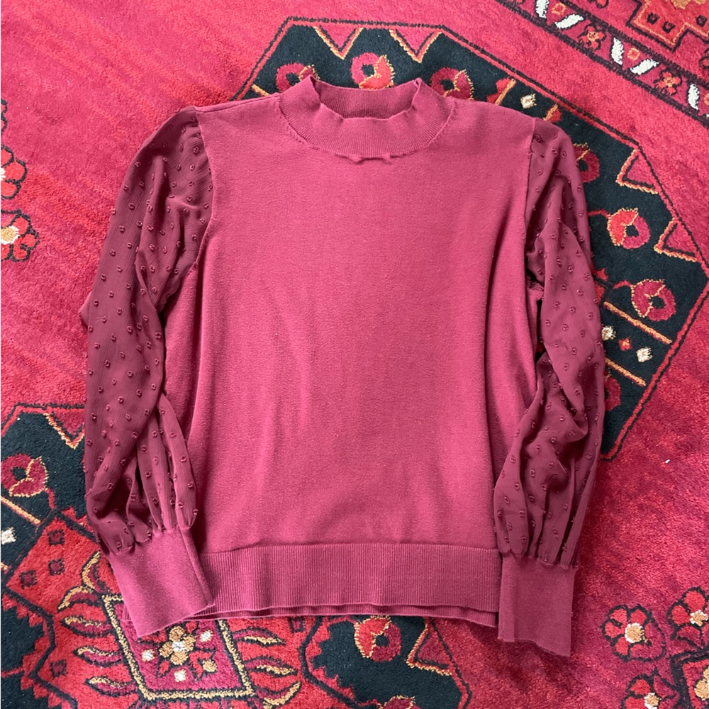 CeCe Burgundy Sweater with Polka Dot Sleeves
